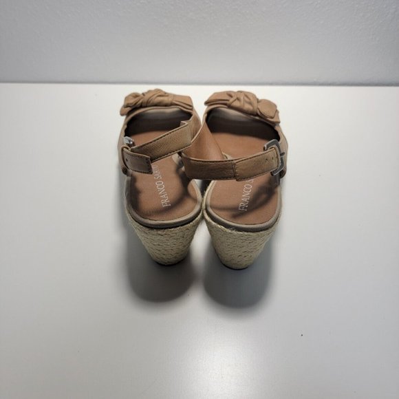 Franco Sarto Heels Womens 8 M Peep Toe Wedge Espadrille Tan Leather Slingback - Picture 3 of 7